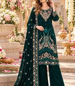 Emerald velvet semi stitched suit with embroidery & sequence work