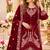 Maroon velvet semi stitched suit with embroidery & sequence work