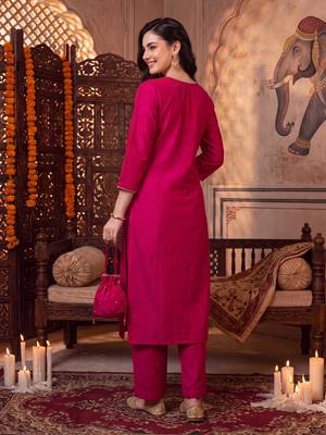 Pink embroidered straight kurta trousers with dupatta set 3