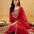 Red embroidered straight kurta trousers with dupatta set