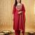 Red embroidered straight kurta trousers with dupatta set