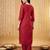 Red embroidered straight kurta trousers with dupatta set