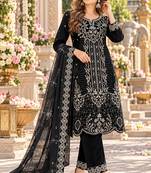 Black velvet semi stitched suit with embroidery & sequence work