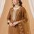 Brown embroidered straight kurta trousers with dupatta set