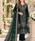 Emerald velvet semi stitched suit with embroidery & sequence work