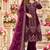 Wine velvet semi stitched suit with embroidery & sequence work