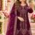 Wine velvet semi stitched suit with embroidery & sequence work