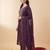 Purple embroidered straight kurta trousers with dupatta set