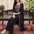 Black embroidered straight kurta trousers with dupatta set