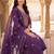 Purple embroidered straight kurta trousers with dupatta set