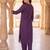 Purple embroidered straight kurta trousers with dupatta set