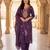 Purple embroidered straight kurta trousers with dupatta set