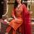 Orange embroidered straight kurta trousers with dupatta set