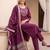 Burgundy embroidered straight kurta trousers with dupatta set