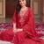 Red embroidered straight kurta trousers with dupatta set