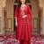 Red embroidered straight kurta trousers with dupatta set