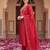 Red embroidered straight kurta trousers with dupatta set