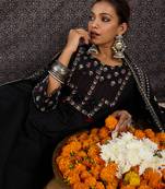 Black printed a-line kurta trousers with dupatta set