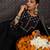 Black printed a-line kurta trousers with dupatta set