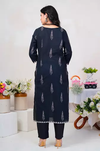 Black printed straight kurta trousers with dupatta set