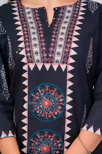 Black printed straight kurta trousers with dupatta set