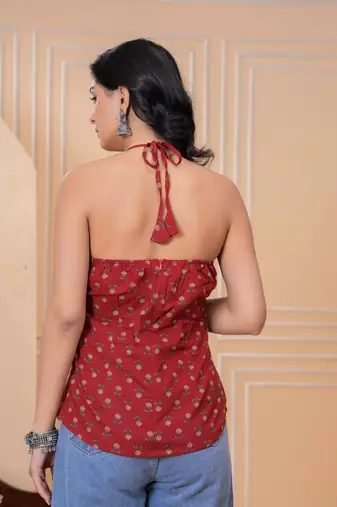 Maroon cotton printed top for women