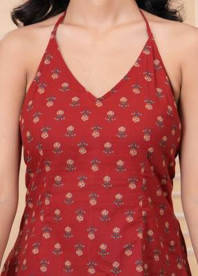Maroon cotton printed top for women 3