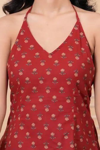 Maroon cotton printed top for women