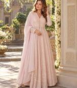 Pink georgette readymade anarkali suit with chikankari & embroidery work