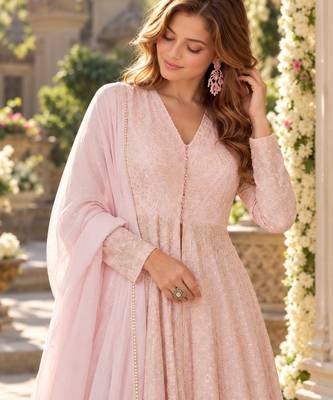 Pink georgette readymade anarkali suit with chikankari & embroidery work 2