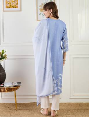 Printed straight kurta trousers with dupatta set 2