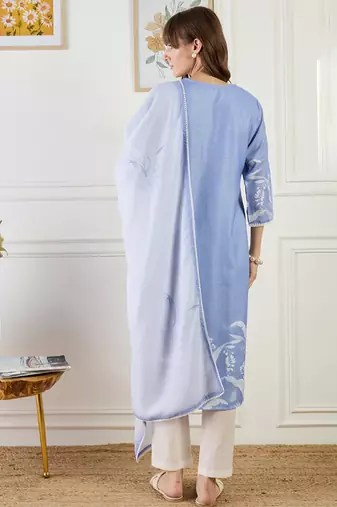 Printed straight kurta trousers with dupatta set