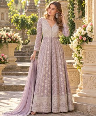 Lavender georgette readymade anarkali suit with chikankari & embroidery work 1