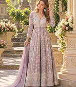 Lavender georgette readymade anarkali suit with chikankari & embroidery work