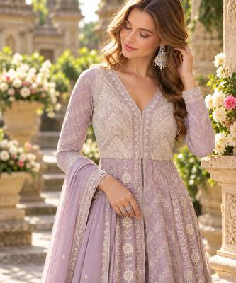 Lavender georgette readymade anarkali suit with chikankari & embroidery work 2
