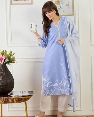 Printed straight kurta trousers with dupatta set 4