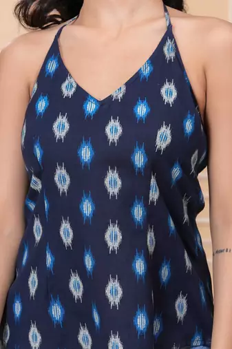 Blue cotton printed top for women