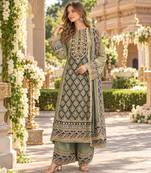 Pista crepe readymade suit with embroidery & aari work