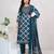 Blue printed straight kurta trousers with dupatta set