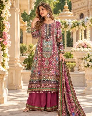 Purple crepe readymade suit with embroidery & aari work 1
