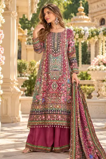 Purple crepe readymade suit with embroidery & aari work