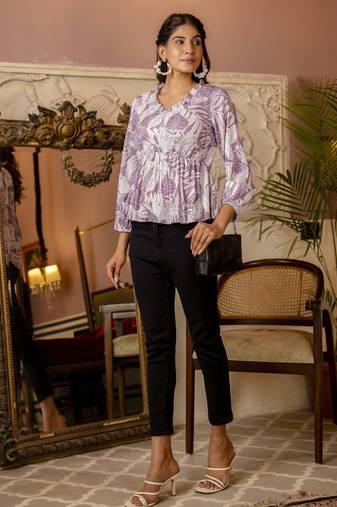 Purple polyester printed top for women