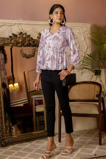 Purple polyester printed top for women