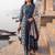 Blue printed straight kurta trousers with dupatta set