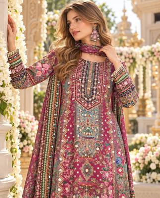 Purple crepe readymade suit with embroidery & aari work 2