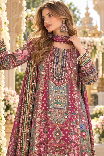 Purple crepe readymade suit with embroidery & aari work