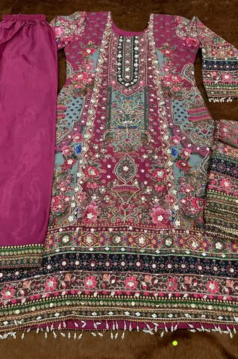 Purple crepe readymade suit with embroidery & aari work