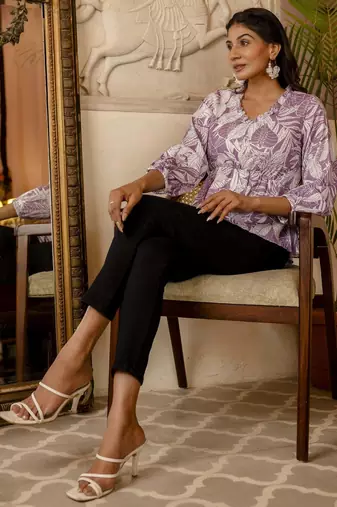 Purple polyester printed top for women