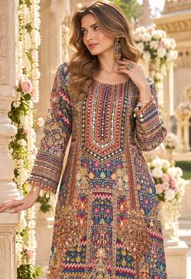 Navy crepe readymade suit with embroidery & aari work 2