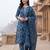Blue printed straight kurta trousers with dupatta set